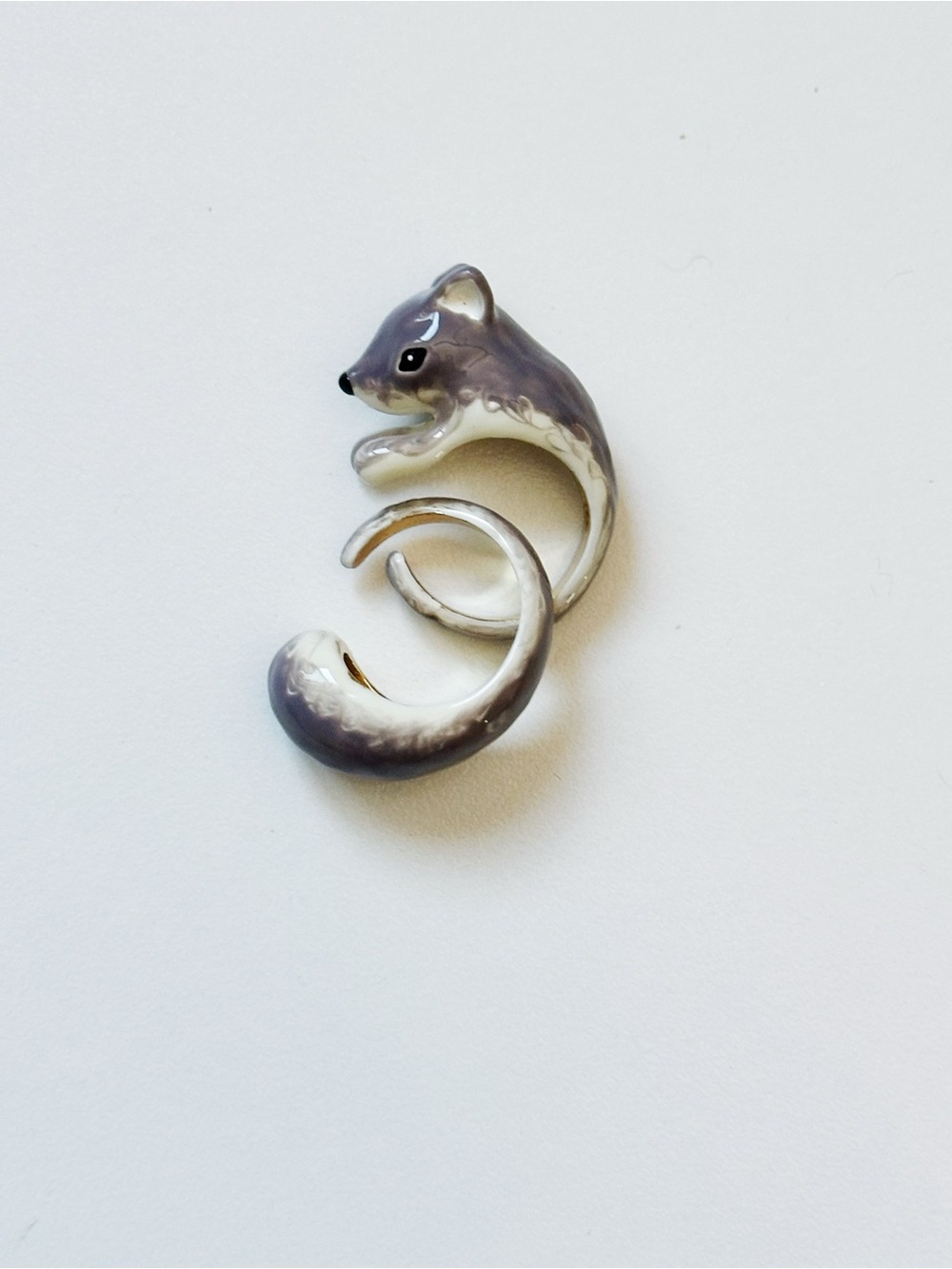 🐿️ Open Ring , Ceramic Squirrel Set Ring 16 K plated US 6 - Picture 6 of 7